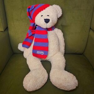 Dillard's Trimmings Vintage 2005 Christmas Teddy Bear Plush 19" Striped Scarf